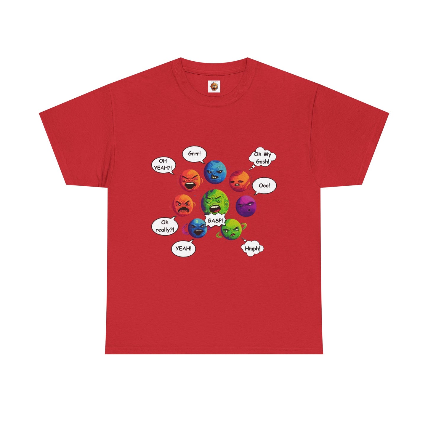 Funny Arguing Planets Unisex Heavy Cotton Tee Shirt - Fun Emoji Solar System Expressions Graphic T-Shirt, Geek, Nerd, Space