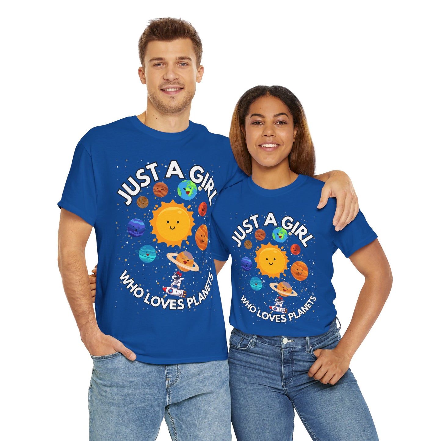 'Just a Girl Who Loves Planets' Unisex Heavy Cotton Tee Shirt - Fun Space Theme for Adult Kids Unisex Heavy Cotton Tee Shirt - Space, Astronaut, Sci-Fi, Geek, Nerd