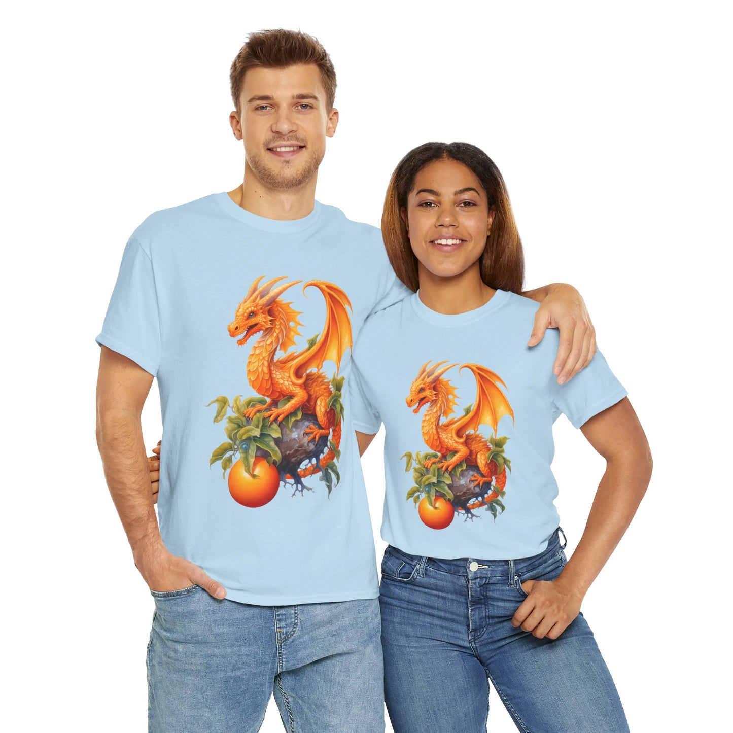 Vintage Orange Fruit Dragon Unisex Heavy Cotton Tee, Graphic T-Shirt, Gift for Dragon Lovers, Fantasy Apparel, Casual Wear, Fruit Of The Spirit, RPG, Geek, Nerd