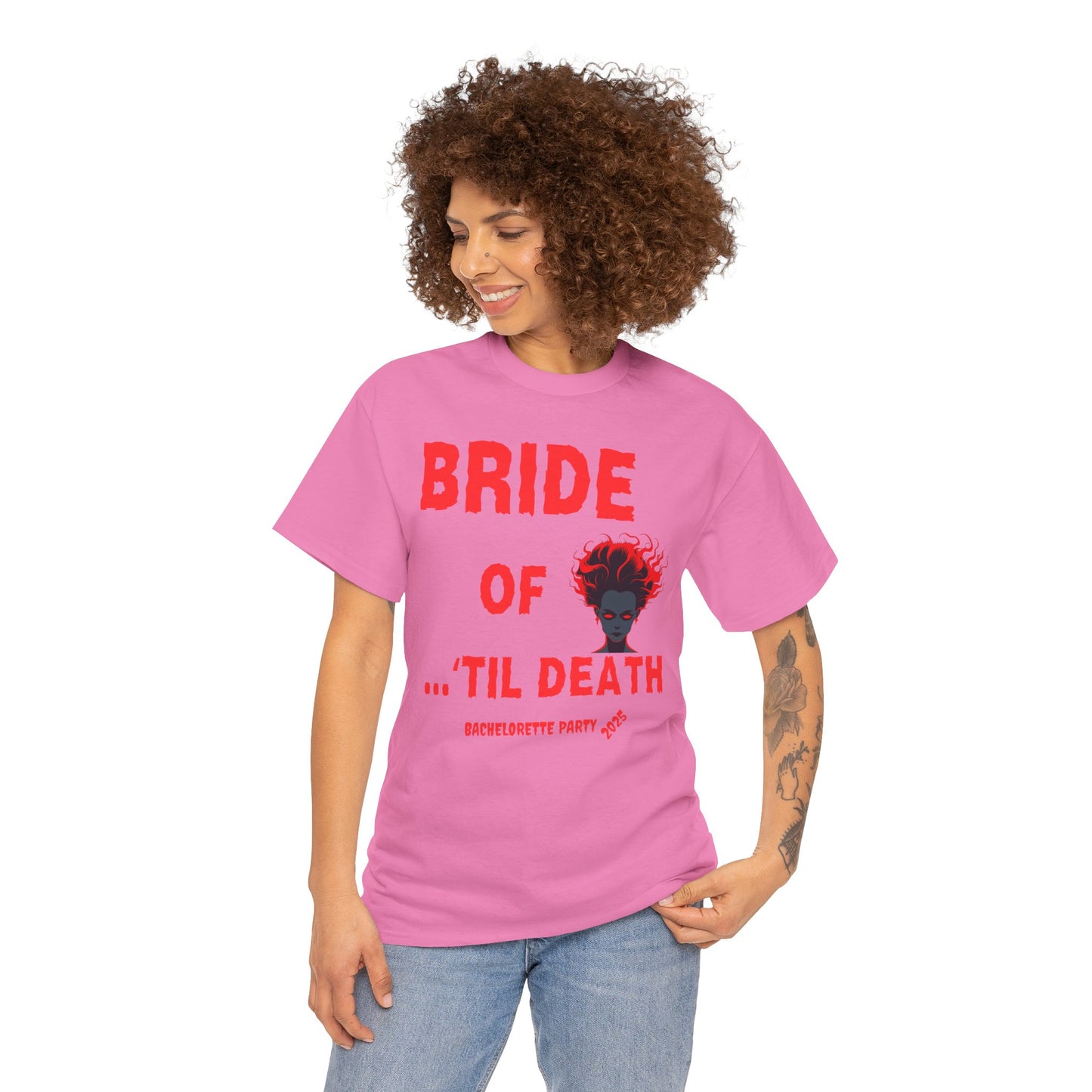 Bride of 'Til Death Bachelorette Party Tee 2025 | Unisex Heavy Cotton T-Shirt, Wedding, Engagement, Horror, Scary, Creepy, Halloween, Geek, Nerd
