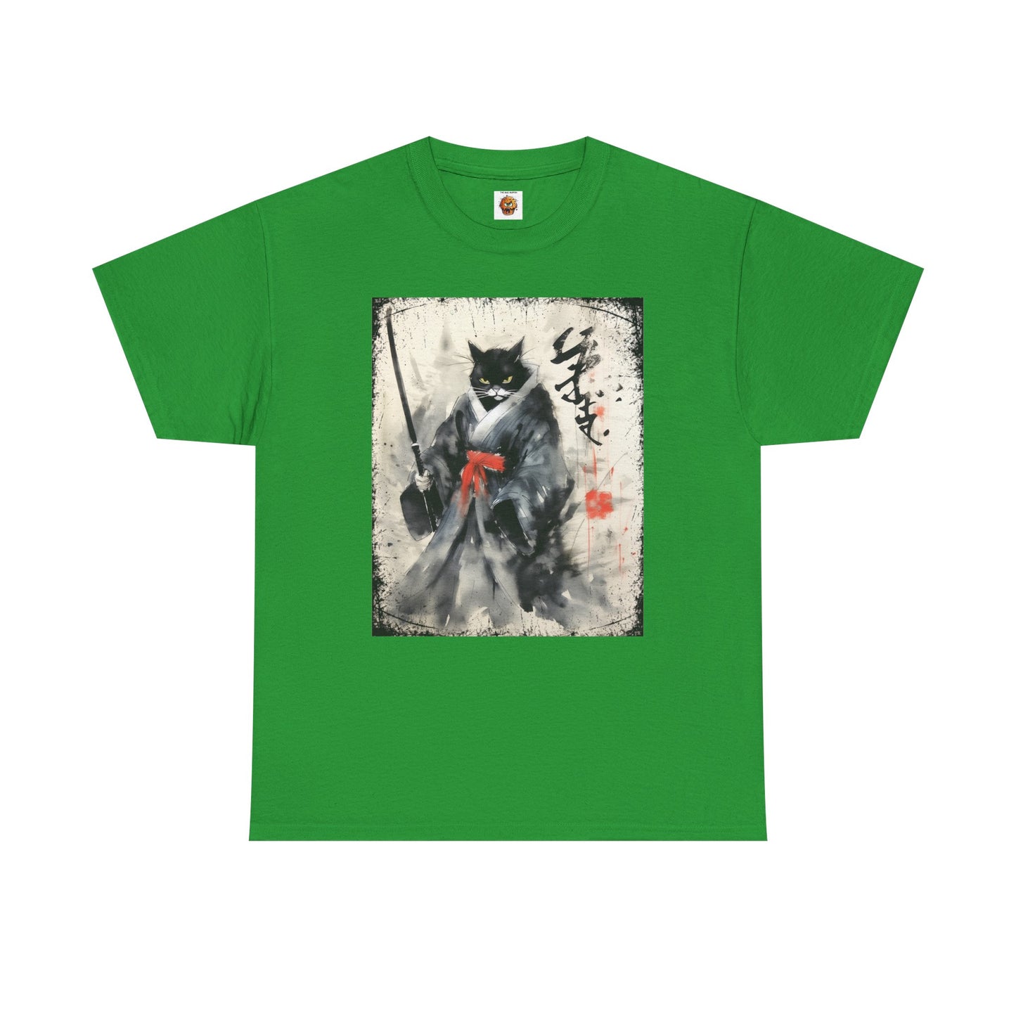 Samurai Cat Vintage Ukiyo-e Warrior Art Unisex Heavy Cotton Tee - Artistic Vintage Design, Japanese Ink Painting, Anime, Weeb, Otaku, Geek, Nerd