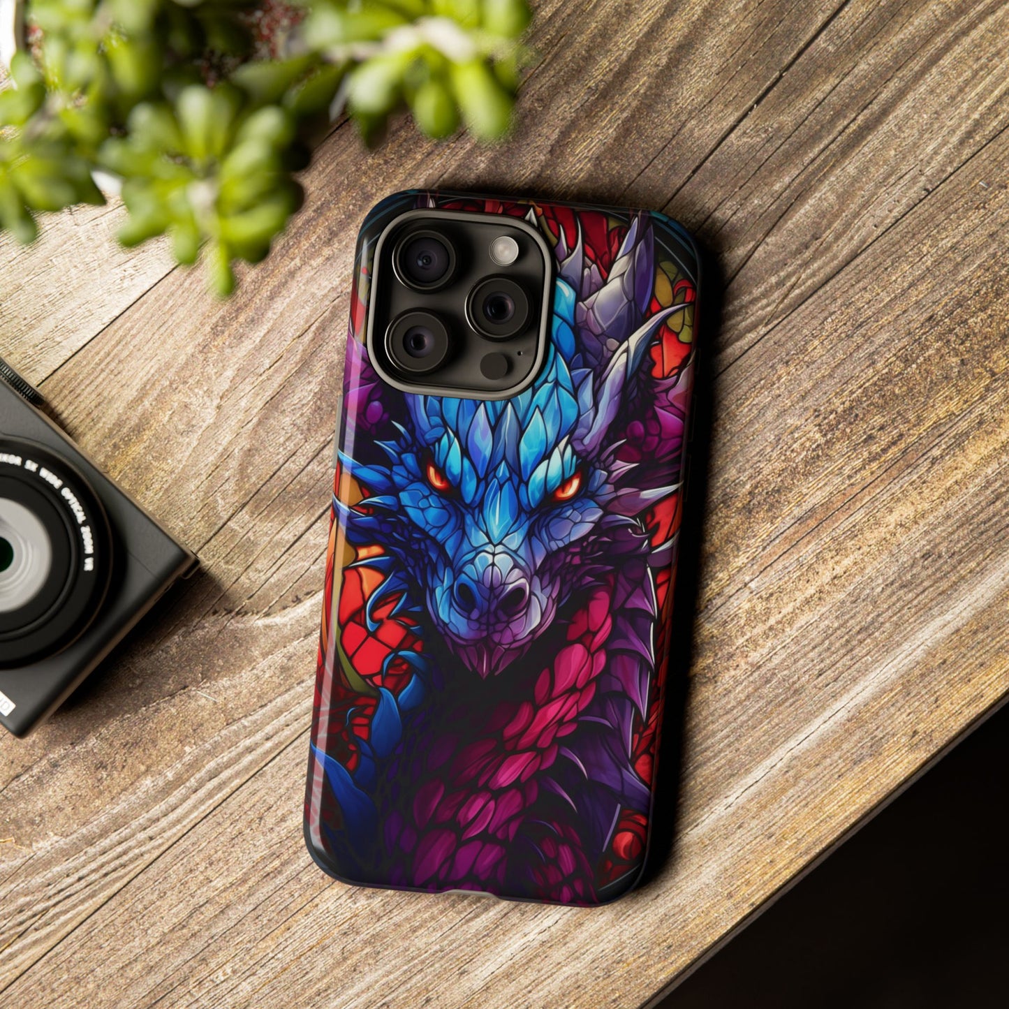 Colorful Blue Dragon Stained Glass Design Phone Case - Tough and Stylish Protection for Your Device, iPhone, Samsung, DND, Fantasy