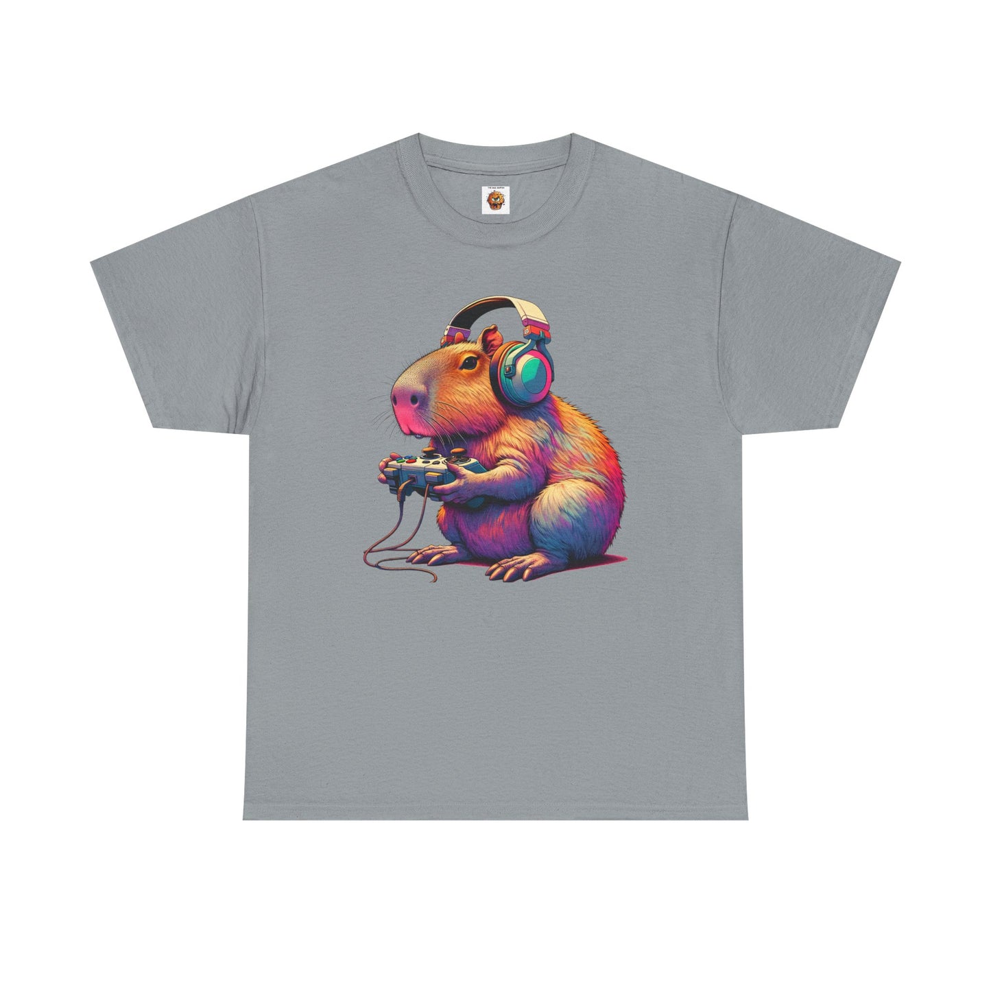 Cute Kawaii Gamer Capybara Guinea Pig Unisex Heavy Cotton Tee Shirt - Headphones, Earphones, Gaming, Anime, Video Game, Geek, Nerd
