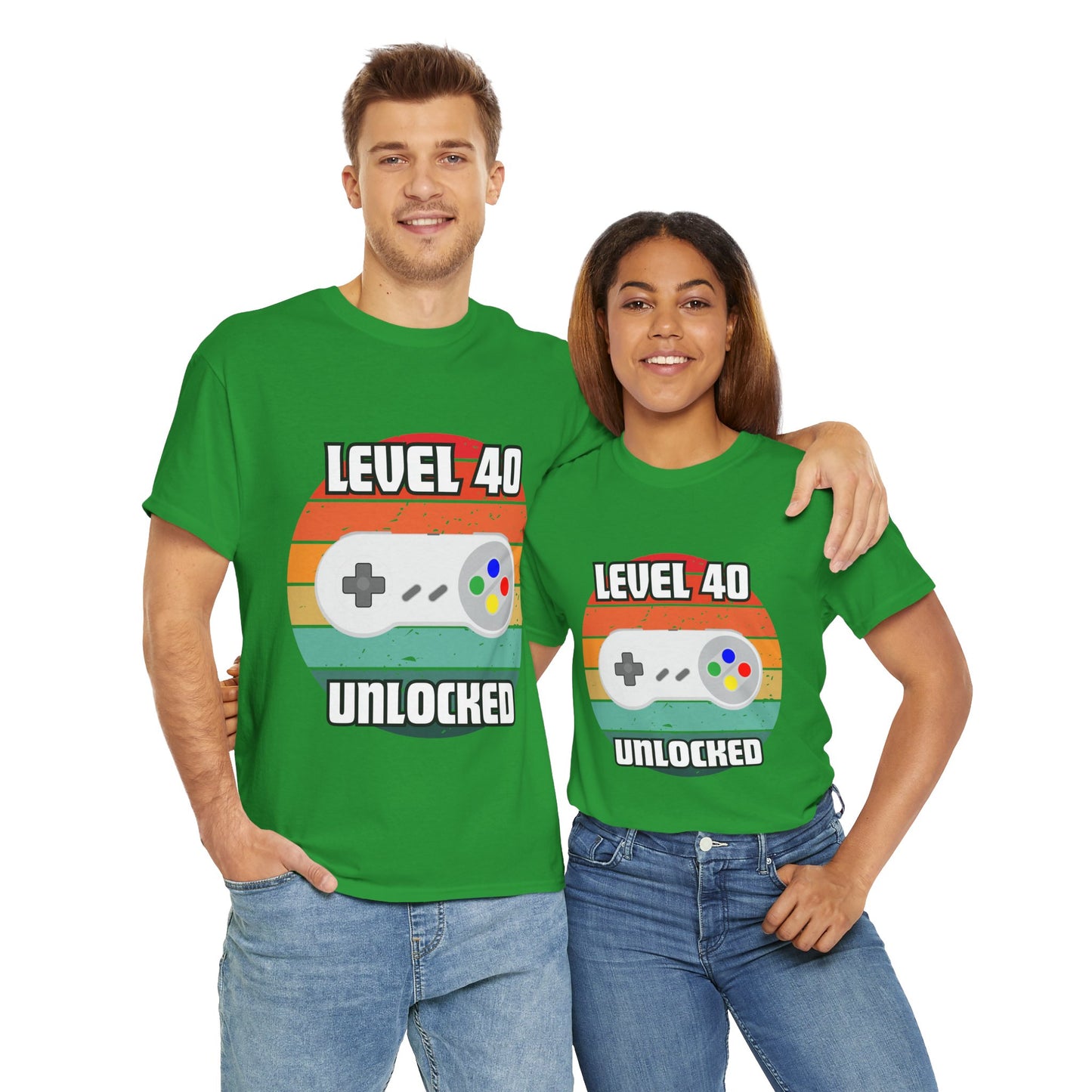Gaming Level 40 Unlocked Tee - Unisex Heavy Cotton T-Shirt, Video Game, Gamer, Happy Birthday Shirt, Geek, Nerd, Retro