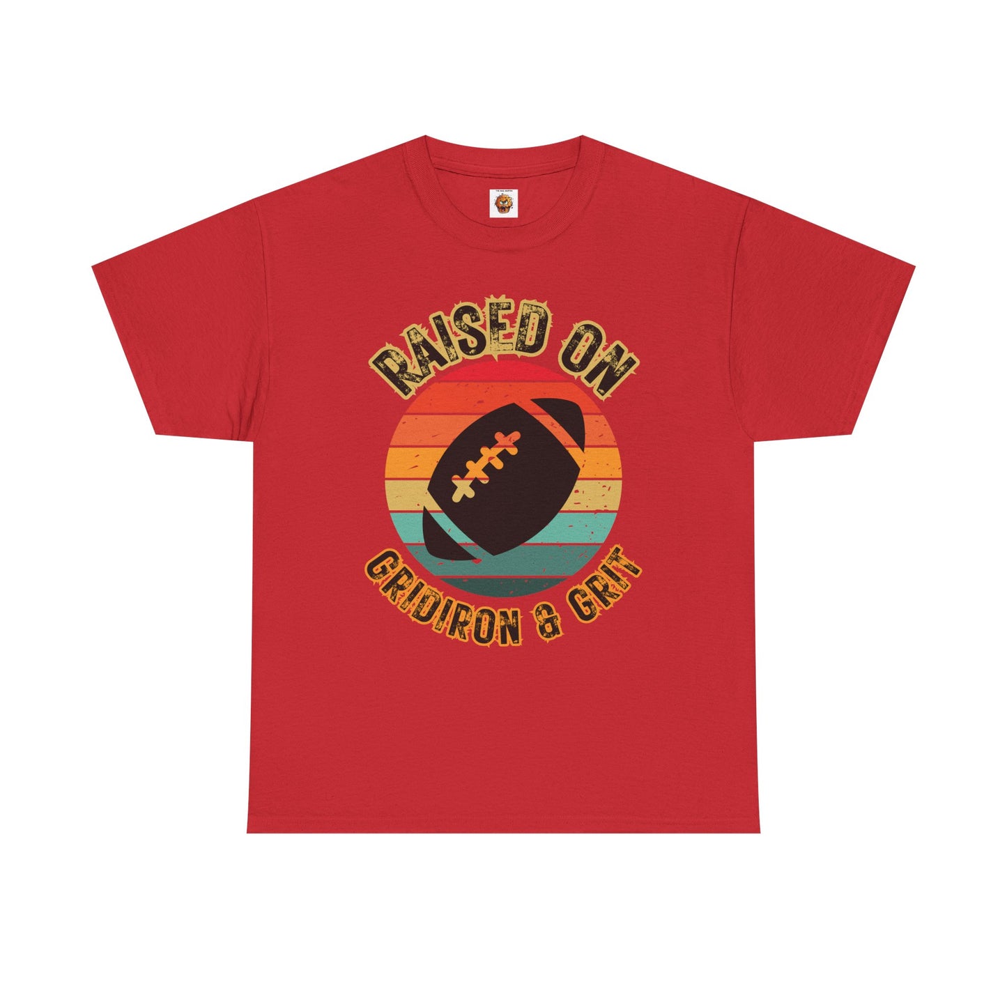 Raised On Gridiron & Grit Retro Football Inspired Unisex Heavy Cotton Tee, Sports T-Shirt, Gift for Football Fans, Trendy Casual Wear, Vintage Gridiron Style