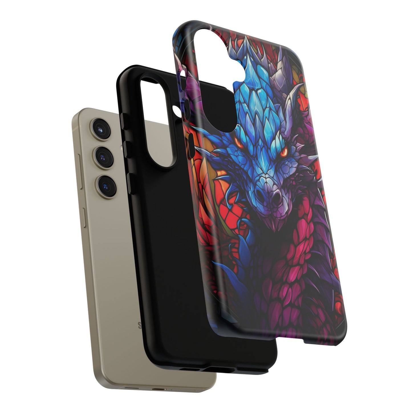 Colorful Blue Dragon Stained Glass Design Phone Case - Tough and Stylish Protection for Your Device, iPhone, Samsung, DND, Fantasy
