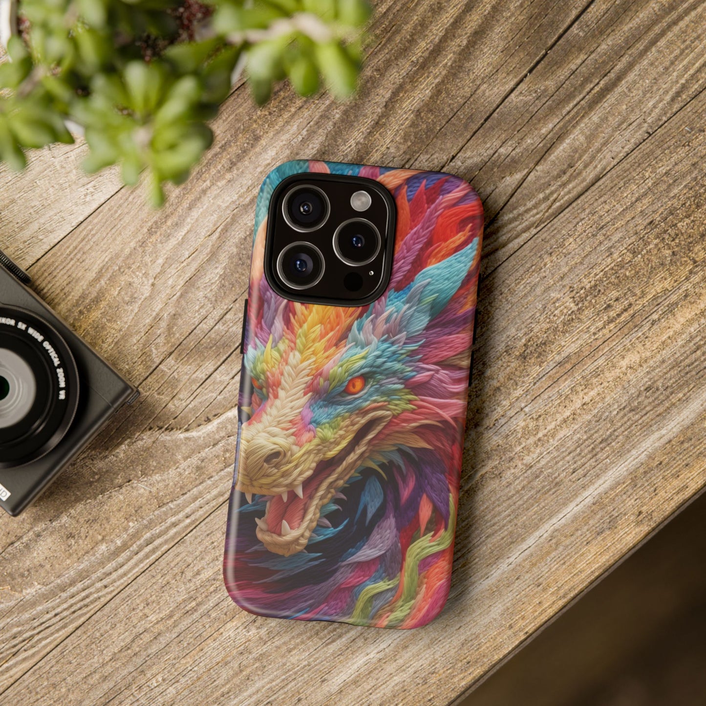 Vibrant 3D Embroidery Embroidered Rainbow Dragon Phone Case - Tough Protection for Fantasy Lovers, DND, RPG, TTRPG, Geek, Nerd