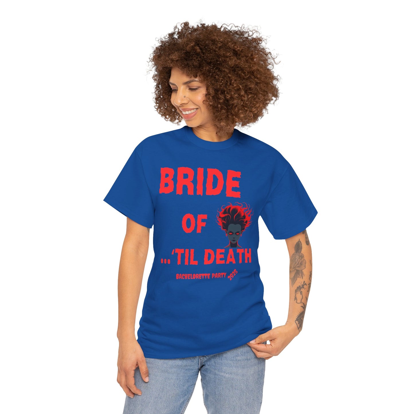 Bride of 'Til Death Bachelorette Party Tee 2025 | Unisex Heavy Cotton T-Shirt, Wedding, Engagement, Horror, Scary, Creepy, Halloween, Geek, Nerd