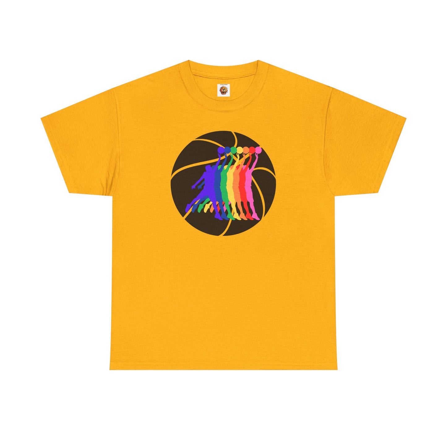 Basketball Player Silhouette Rainbow Colorful Graphic Unisex Heavy Cotton Tee, Vibrant Art Shirt, LGBTQ+ Pride Tee, Casual Wear, Summer Fashion, Hoops