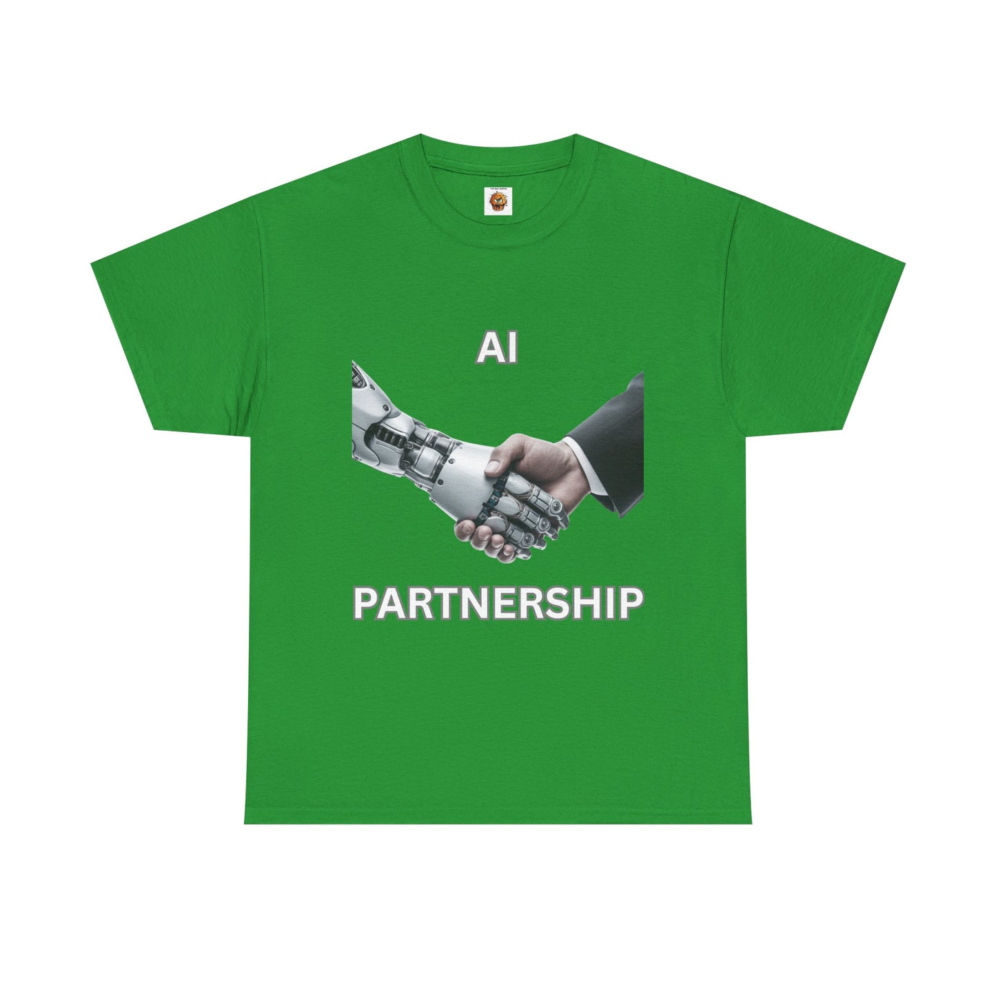 AI Partnership Unisex Heavy Cotton Tee Shirt - Robot And Human Shake Hands, Sci-Fi, Science, Tech, Geek, Nerd