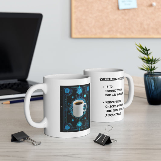Funny Motivational Ceramic Cup - Coffee Mug Of Focus Magic Item Card Design (11oz & 15oz) - D&D, DND, RPG, TTRPG, Roleplaying, Geek, Nerd