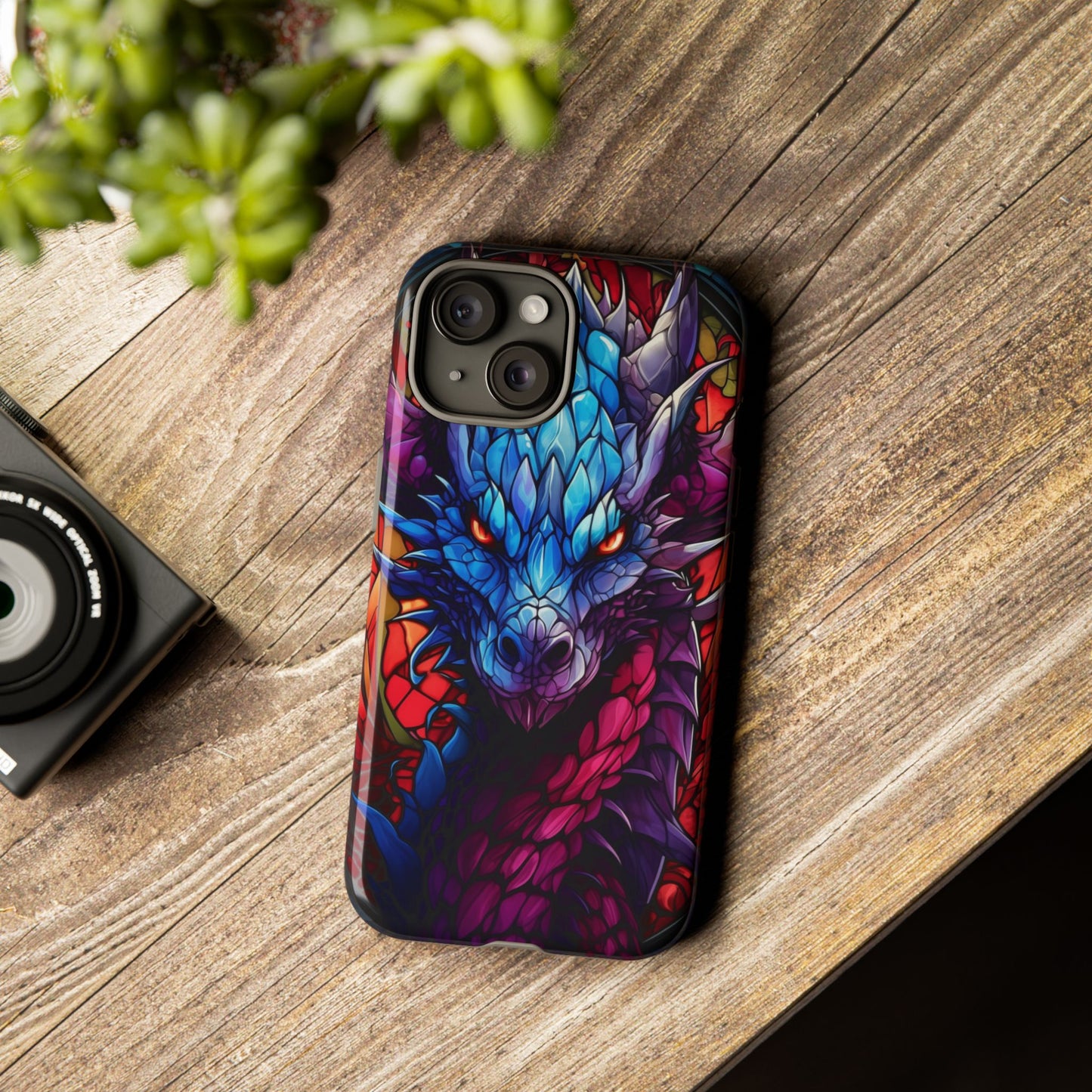 Colorful Blue Dragon Stained Glass Design Phone Case - Tough and Stylish Protection for Your Device, iPhone, Samsung, DND, Fantasy