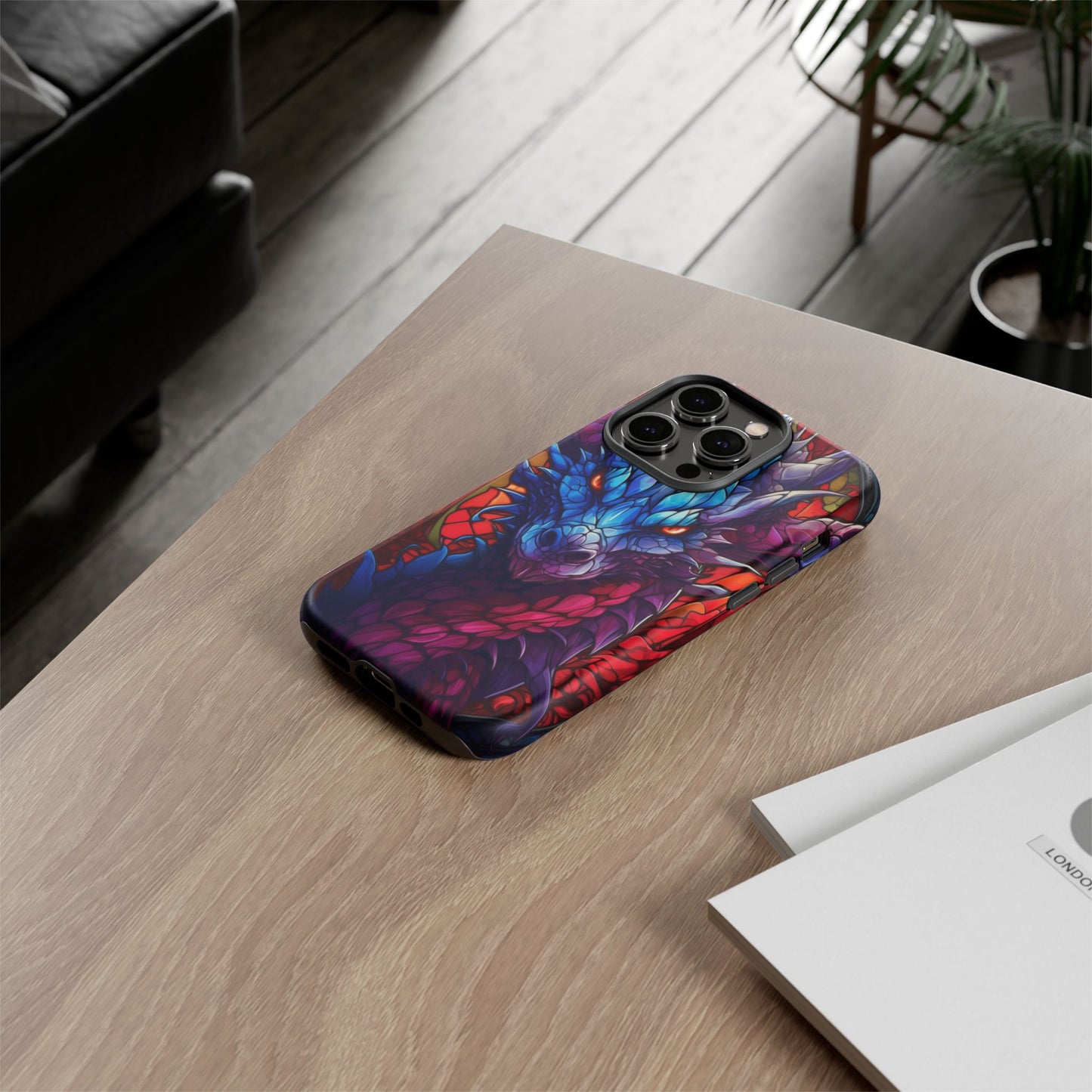 Colorful Blue Dragon Stained Glass Design Phone Case - Tough and Stylish Protection for Your Device, iPhone, Samsung, DND, Fantasy