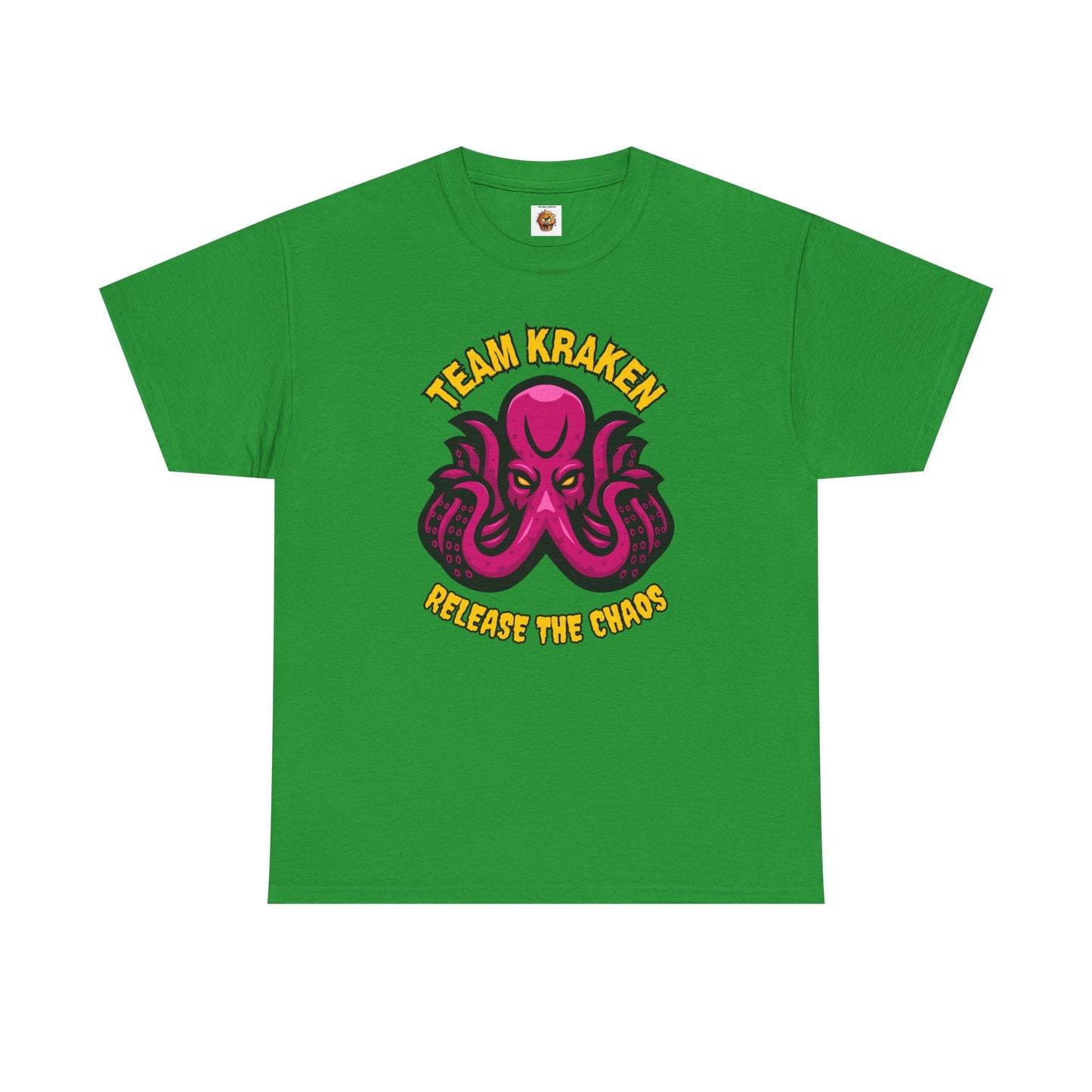 'Team Kraken Release The Chaos' Octopus Unisex Heavy Cotton Tee, Kraken Shirt, Gift for Ocean Lovers, Casual Wear for All Occasions, Mythology, Scary, Creepy, Geek, Nerd