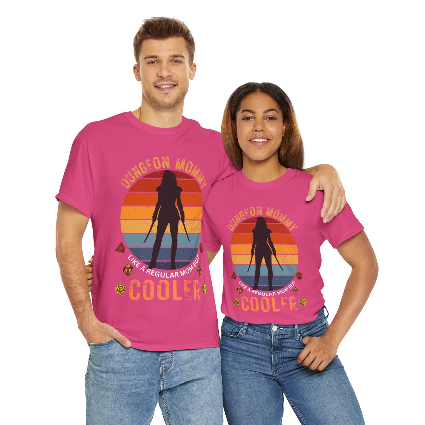 Retro Colors Dungeon Mommy Dungeons and Dragons DND Unisex Heavy Cotton Tee Shirt - RPG, TTRPG, Roleplaying, Mother's Day, Geek, Nerd