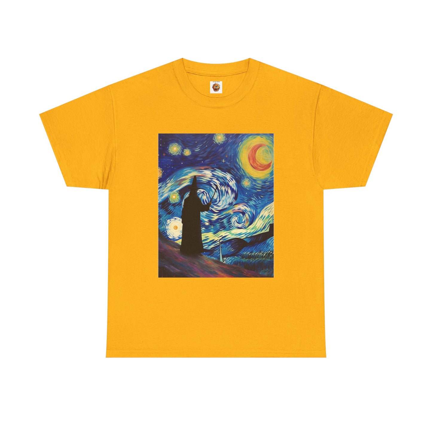 Casting Wizard Starry Night Unisex Heavy Cotton Tee - Artistic Graphic T-Shirt, D&D, DND, Fantasy, Magic, RPG, TTRPG, Geek, Nerd