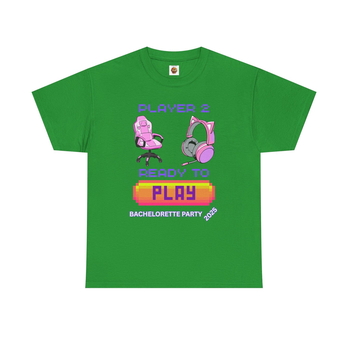 Gamer Girl Bachelorette Party 2025 Tee - 'Player 2 Ready to Play' Unisex Heavy Cotton T-Shirt, Video Game, Gaming, Console, PC, Tech, Geek, Squad, Nerd