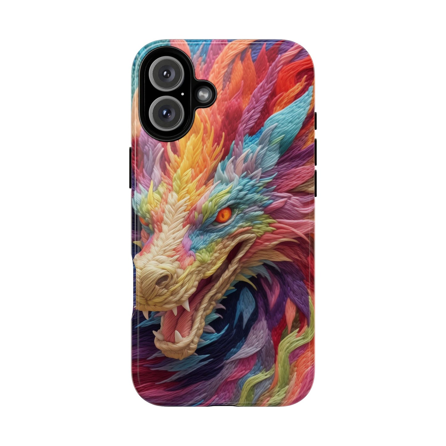 Vibrant 3D Embroidery Embroidered Rainbow Dragon Phone Case - Tough Protection for Fantasy Lovers, DND, RPG, TTRPG, Geek, Nerd