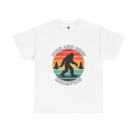 Funny Bigfoot Sasquatch Hide and Seek Champion Tee, Fun Graphic T-Shirt for Nature Lovers, Gift for Outdoorsy Friends, Unisex Casual Top, Adventure Apparel, Cryptid, Geek, Nerd