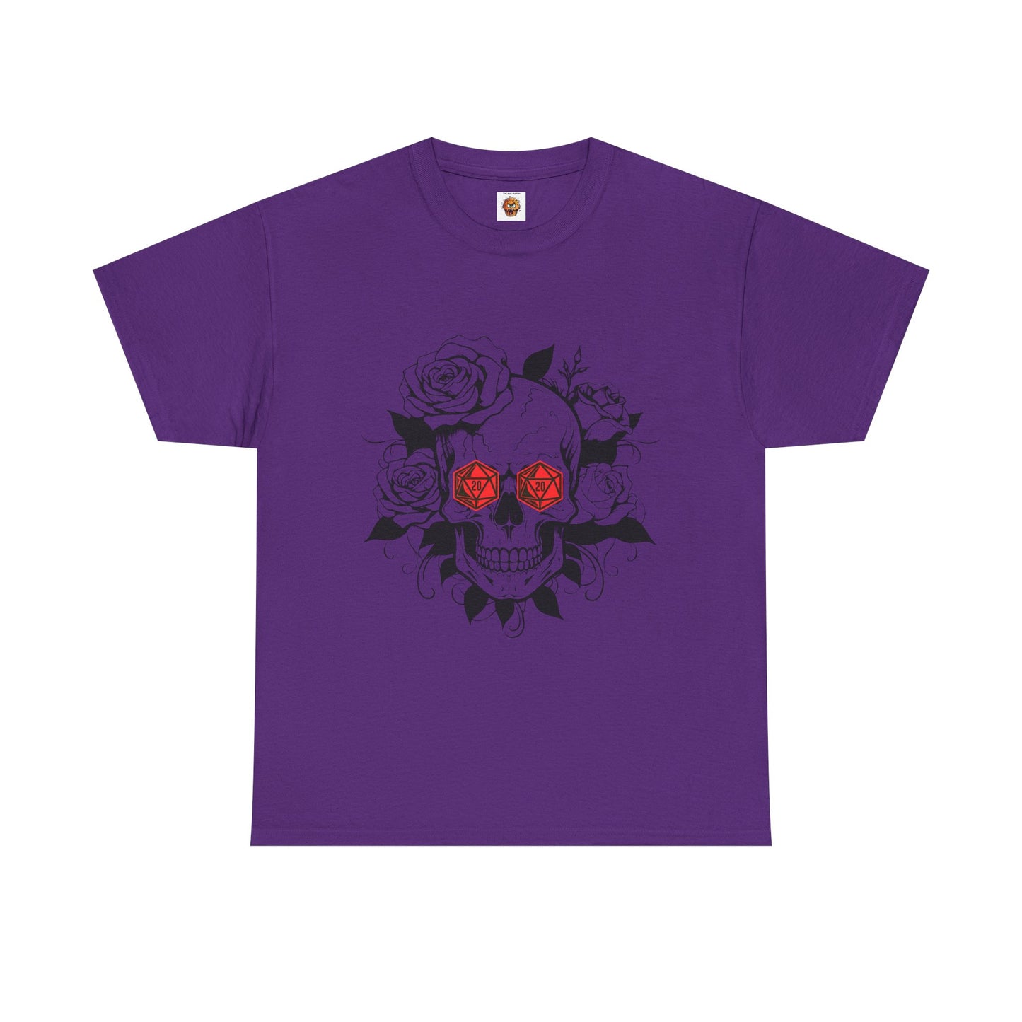 Gothic Floral Skull D20 Dungeons and Dragons DND Unisex Heavy Cotton Tee Shirt - RPG, TTRPG, Roleplaying, Geek, Nerd