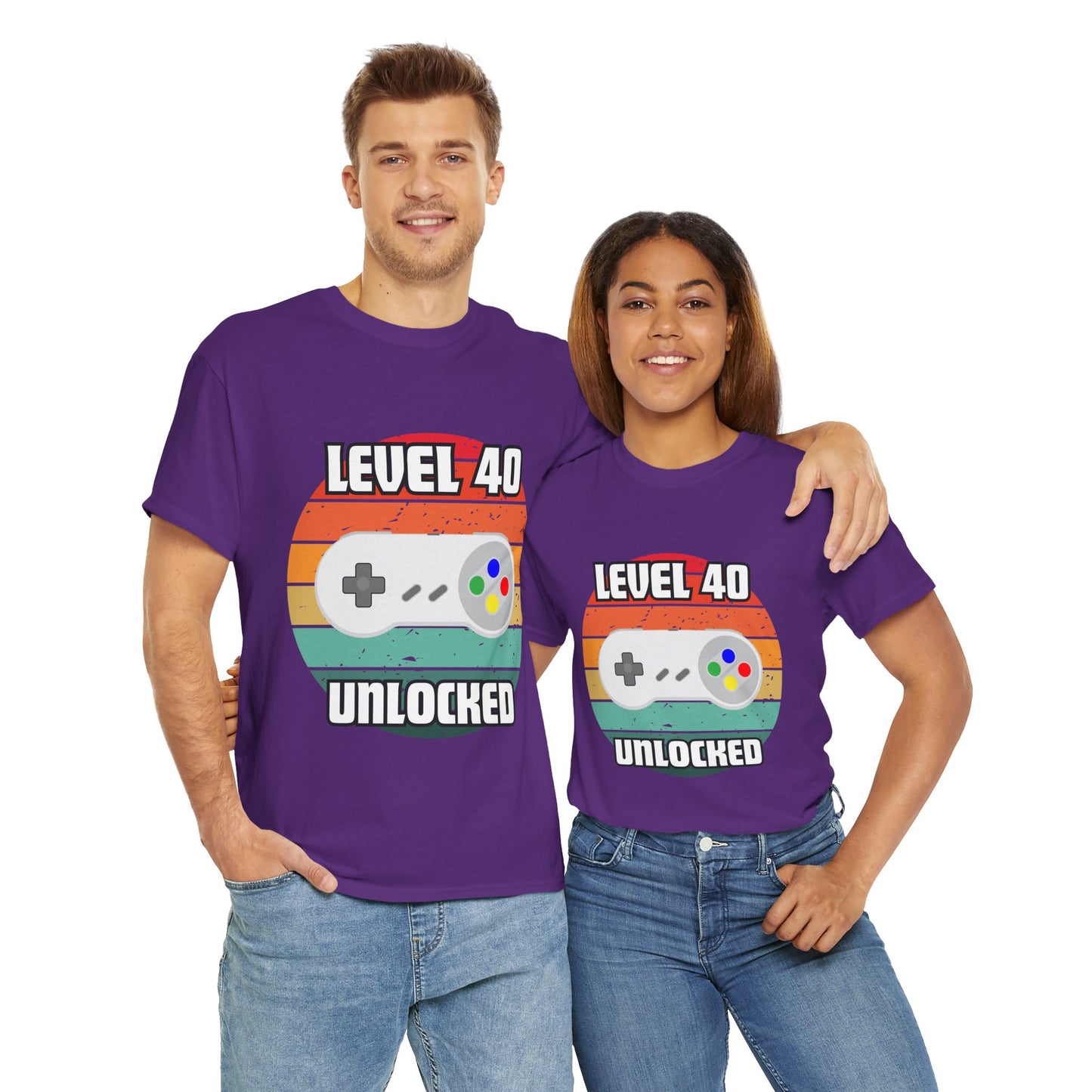 Gaming Level 40 Unlocked Tee - Unisex Heavy Cotton T-Shirt, Video Game, Gamer, Happy Birthday Shirt, Geek, Nerd, Retro