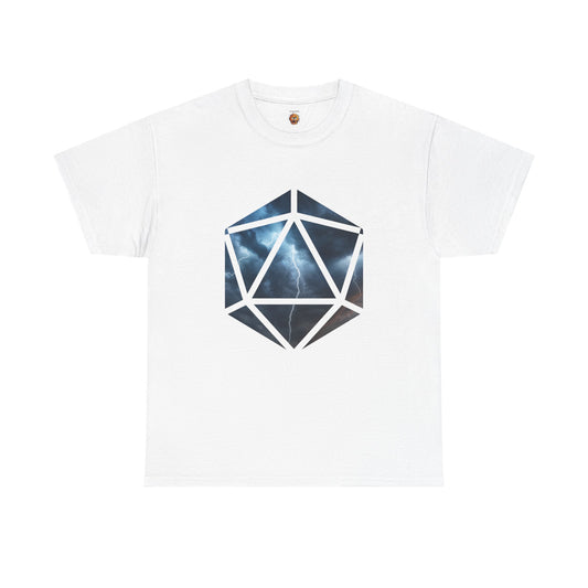 D20 Air Element Cosmic Geometric Unisex Heavy Cotton Tee | Storm Graphic Tee, Lightning Art Shirt, Unique Casual Wear, Gift for Tornado Lovers, DND, RPG, TTRPG, Geek, Nerd