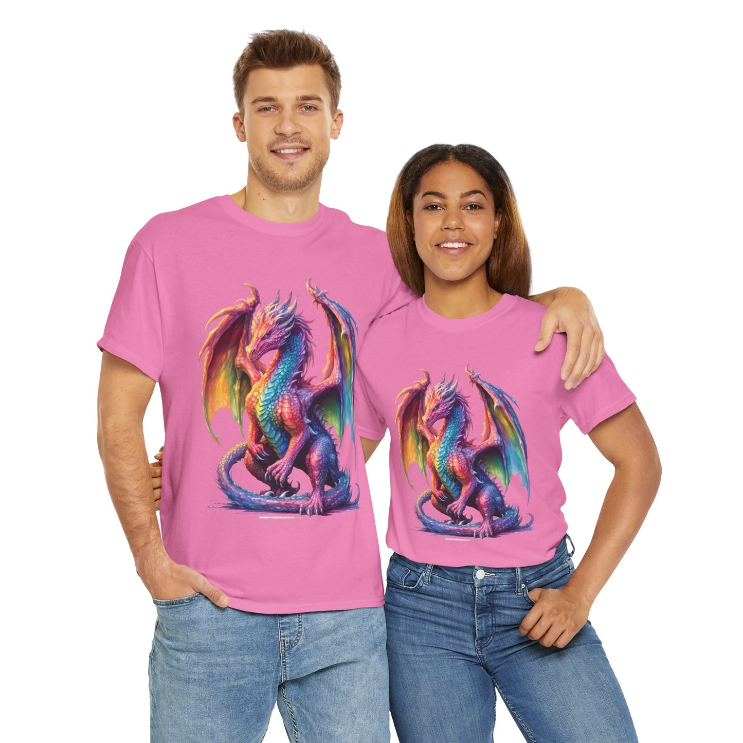 Colorful Rainbow Dragon Unisex Heavy Cotton Tee - Vibrant Fantasy T-Shirt, DND, RPG, TTRPG, Roleplaying, Geek, Nerd