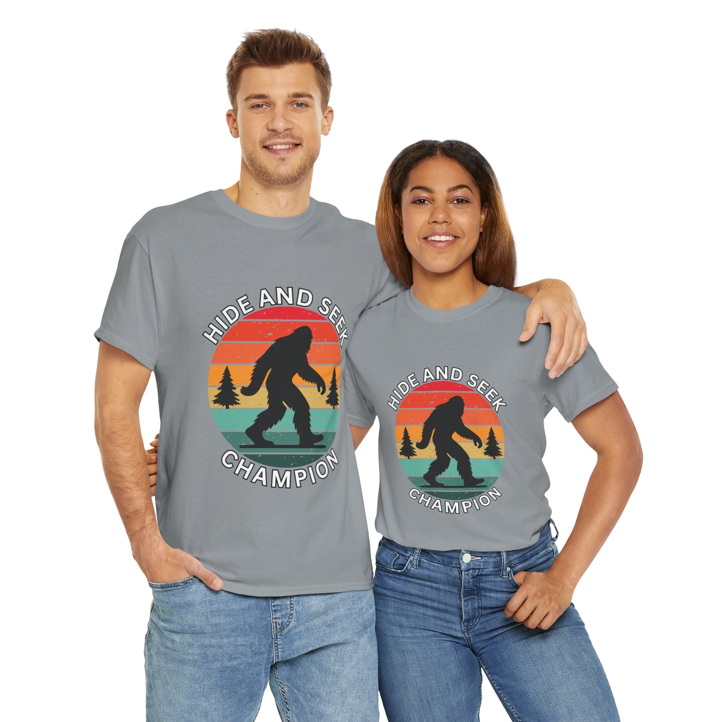 Funny Bigfoot Sasquatch Hide and Seek Champion Tee, Fun Graphic T-Shirt for Nature Lovers, Gift for Outdoorsy Friends, Unisex Casual Top, Adventure Apparel, Cryptid, Geek, Nerd