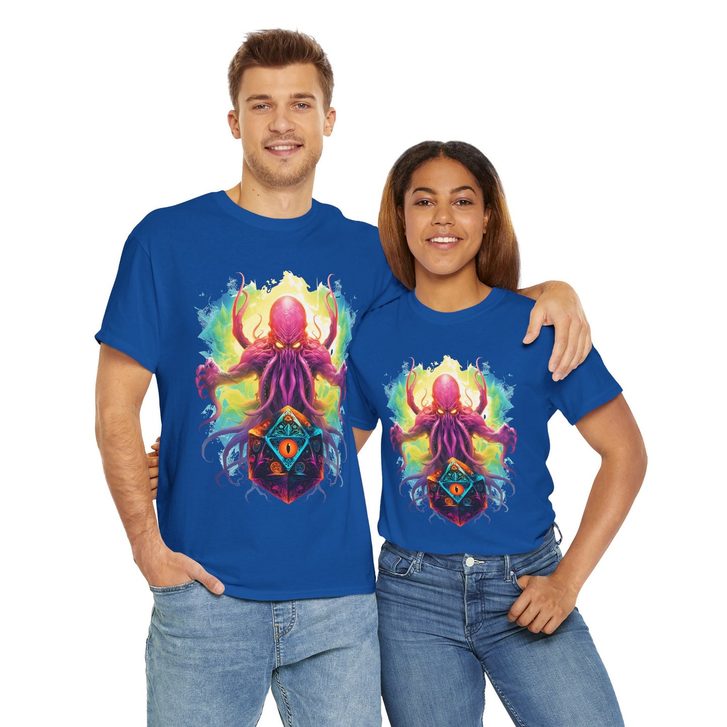 Cosmic Kraken Ancient God Cthulhu Unisex Heavy Cotton Tee Shirt T-Shirt - Vibrant Octopus Design, DND, RPG, TTRPG, Roleplaying, Scary, Horror, Geek, Nerd