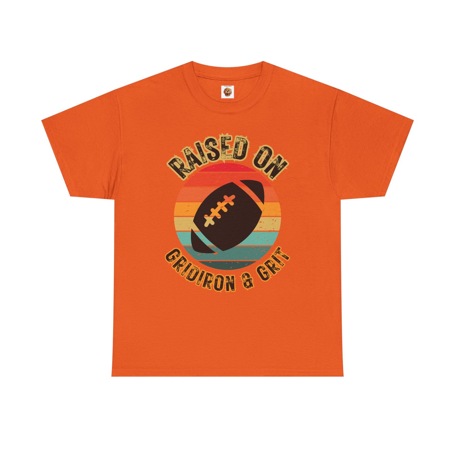 Raised On Gridiron & Grit Retro Football Inspired Unisex Heavy Cotton Tee, Sports T-Shirt, Gift for Football Fans, Trendy Casual Wear, Vintage Gridiron Style