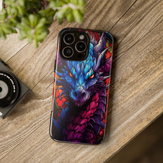 Colorful Blue Dragon Stained Glass Design Phone Case - Tough and Stylish Protection for Your Device, iPhone, Samsung, DND, Fantasy