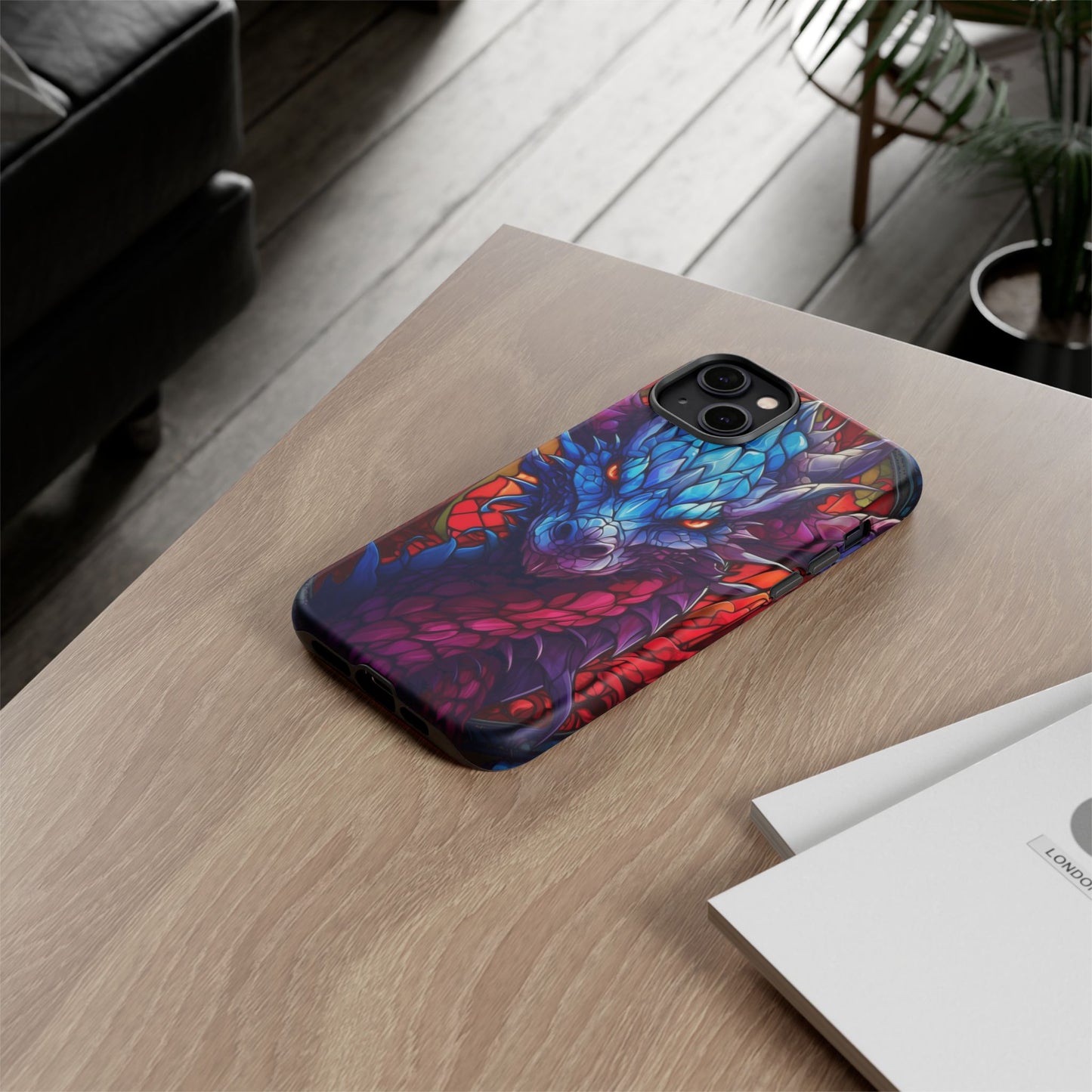 Colorful Blue Dragon Stained Glass Design Phone Case - Tough and Stylish Protection for Your Device, iPhone, Samsung, DND, Fantasy