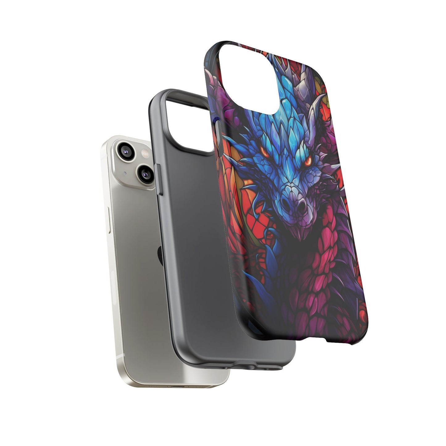 Colorful Blue Dragon Stained Glass Design Phone Case - Tough and Stylish Protection for Your Device, iPhone, Samsung, DND, Fantasy