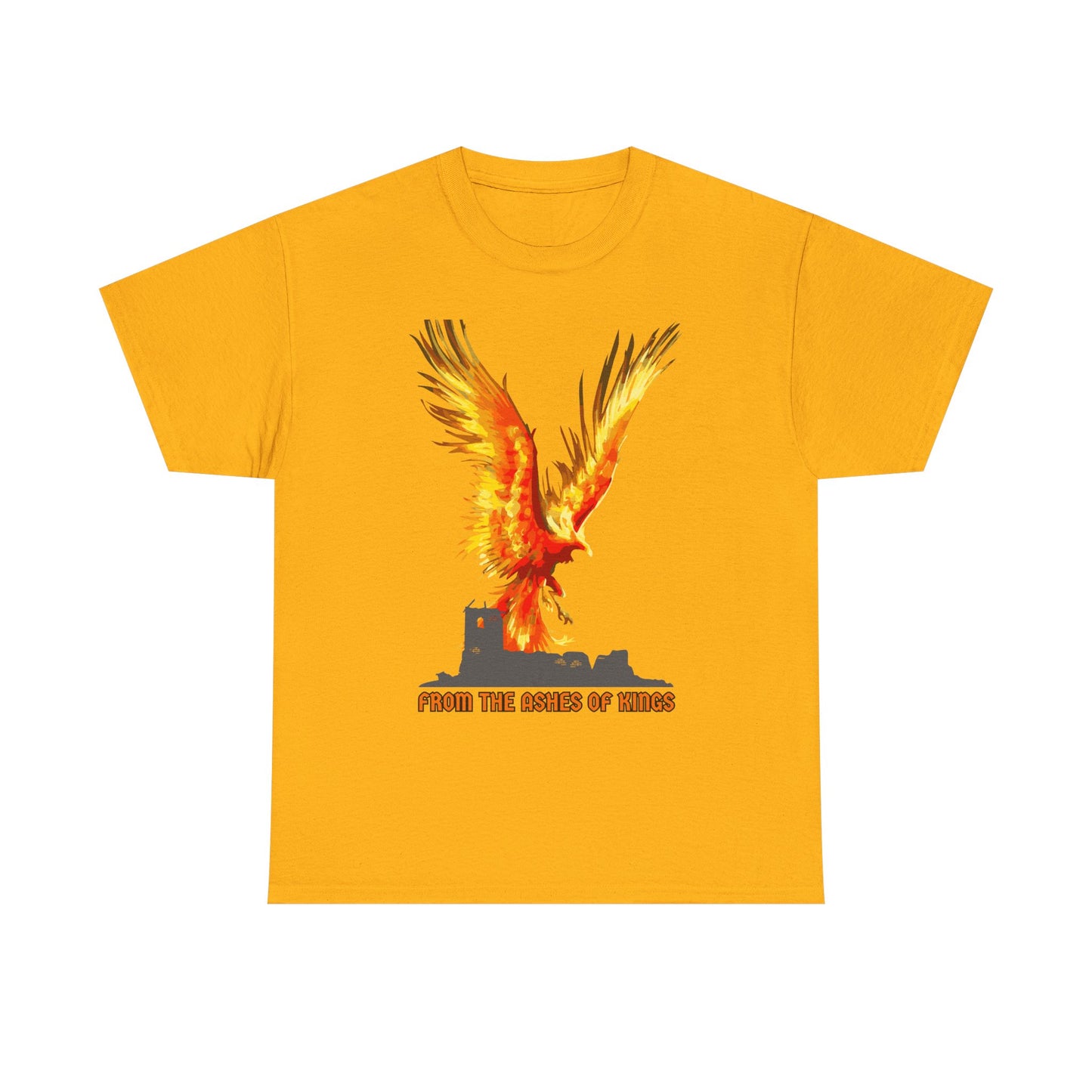 'From The Ashes Of Kings' Phoenix Rising Unisex Heavy Cotton Tee, Firebird Shirt, Unique Graphic Tee, Casual Wear, Gift for Friends, Festival Apparel, DND, RPG, TTRPG, Geek, Nerd