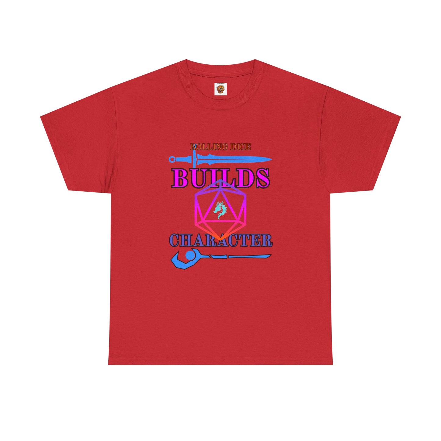 Unisex Heavy Cotton Tee - 'Rolling Dice Builds Character', Gamer Shirt, D&D Tee, Geeky Apparel, Role-Playing Gift, Fun RPG Top, D20, TTRPG, Geek, Nerd