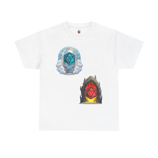 Heaven Hell D20 Fantasy Dungeons and Dragons DND Unisex Heavy Cotton Tee Shirt T-Shirt - RPG, TTRPG, Roleplaying, Geek, Nerd
