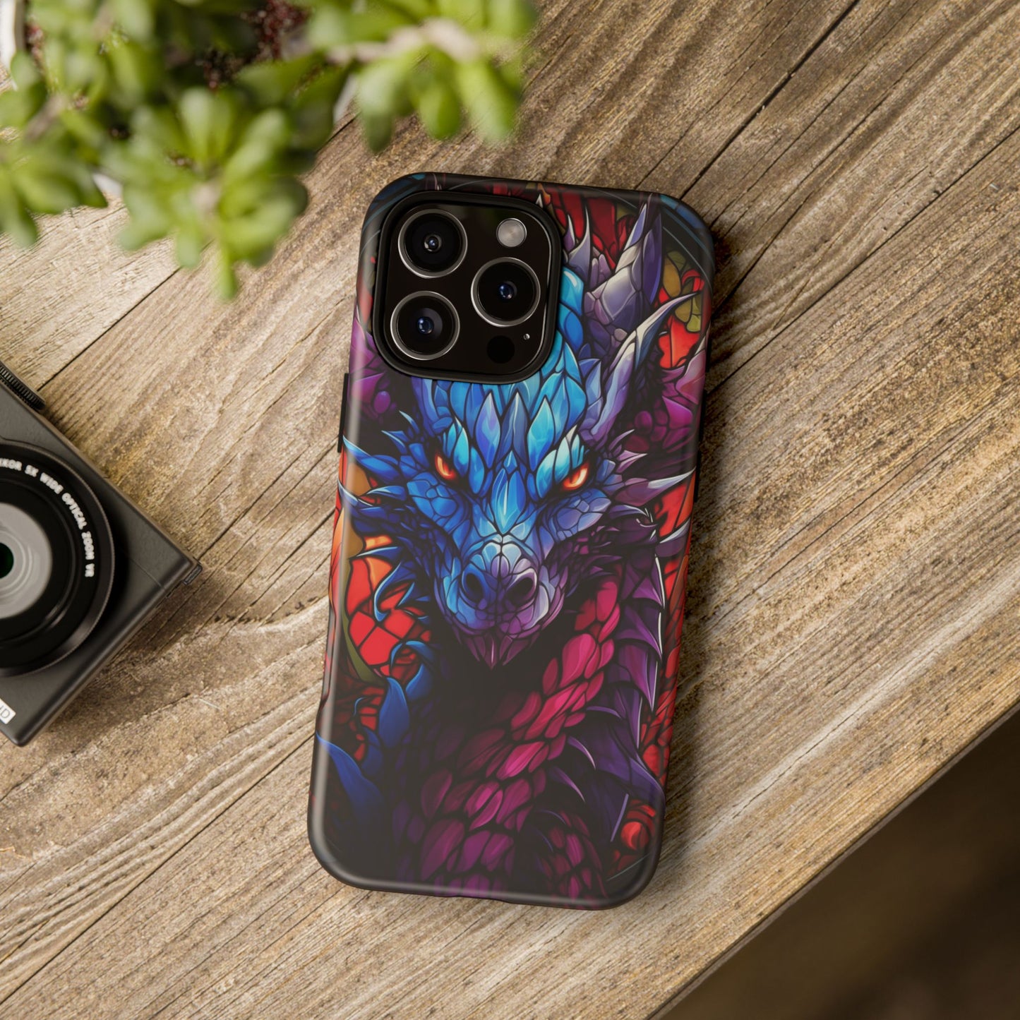Colorful Blue Dragon Stained Glass Design Phone Case - Tough and Stylish Protection for Your Device, iPhone, Samsung, DND, Fantasy