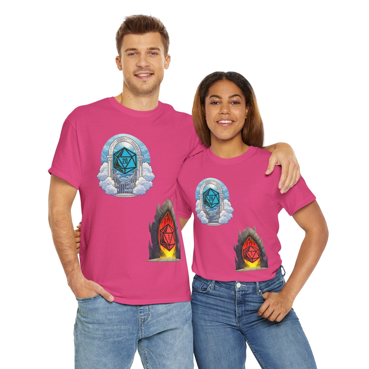 Heaven Hell D20 Fantasy Dungeons and Dragons DND Unisex Heavy Cotton Tee Shirt T-Shirt - RPG, TTRPG, Roleplaying, Geek, Nerd
