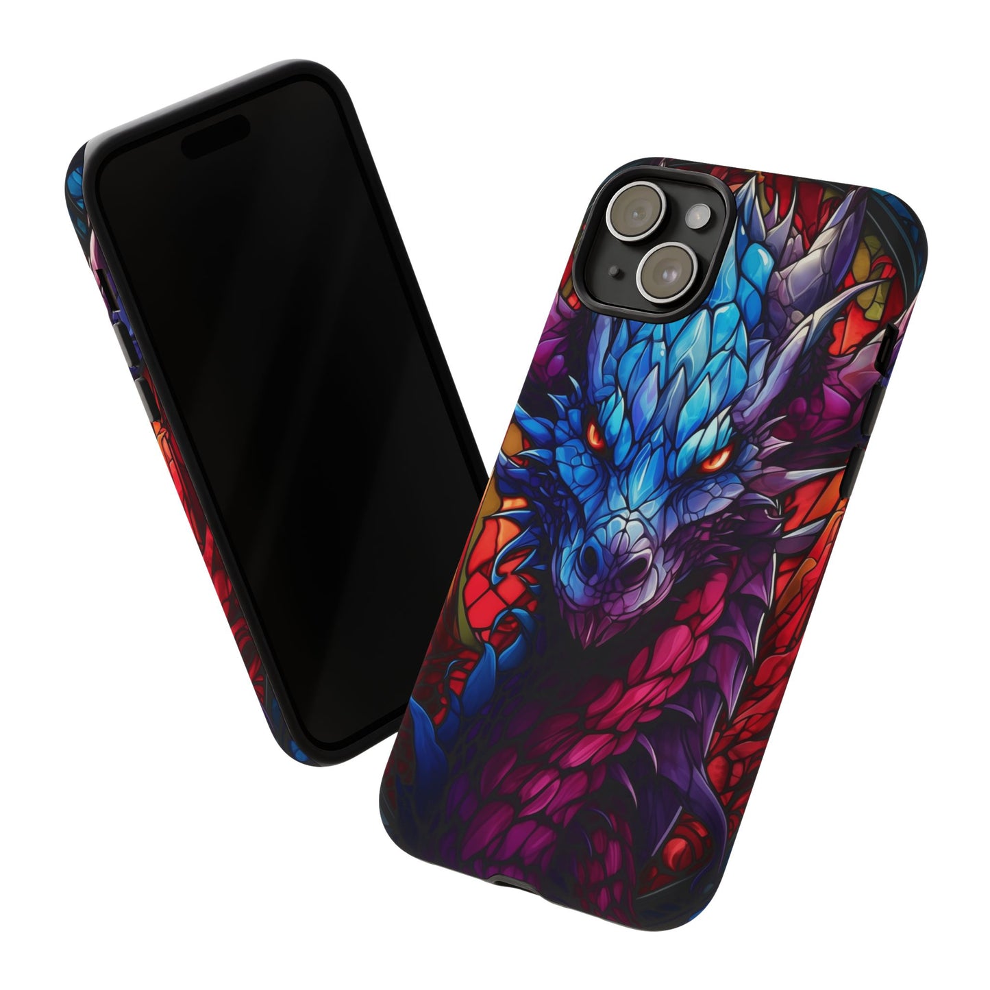Colorful Blue Dragon Stained Glass Design Phone Case - Tough and Stylish Protection for Your Device, iPhone, Samsung, DND, Fantasy
