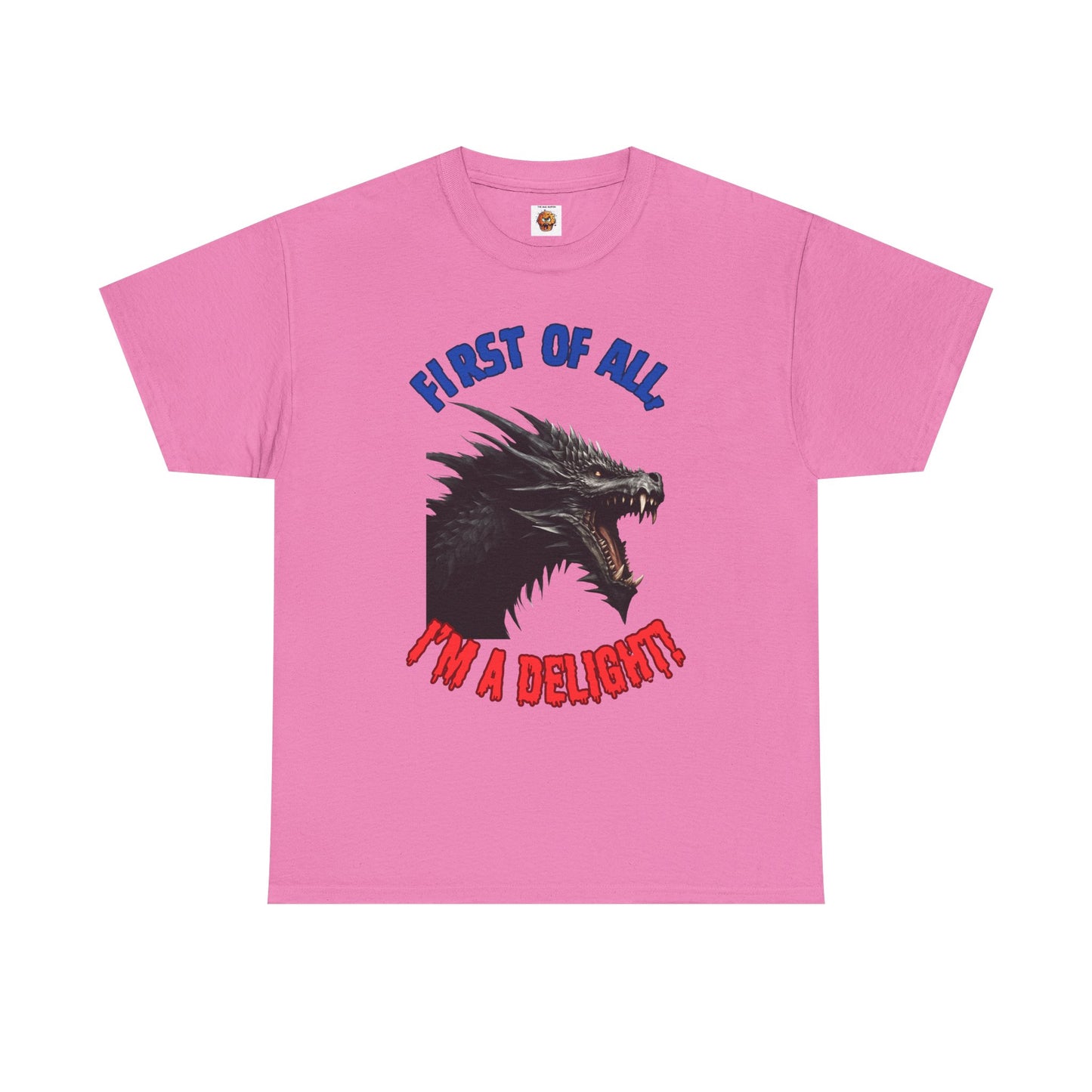 Black Dragon "First of All, I'm a Delight!" Dungeons and Dragons DND Unisex Heavy Cotton Tee Shirt T-Shirt - RPG, TTRPG, Roleplaying, Geek, Nerd