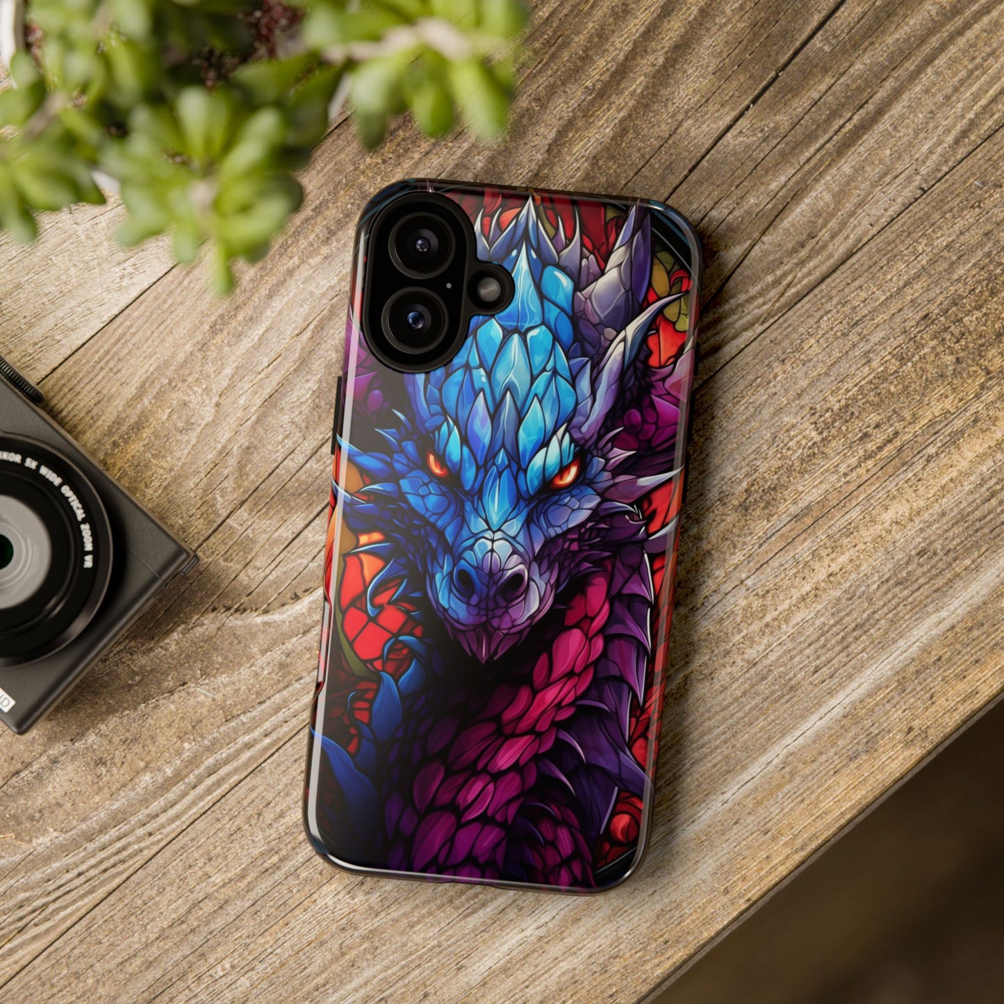 Colorful Blue Dragon Stained Glass Design Phone Case - Tough and Stylish Protection for Your Device, iPhone, Samsung, DND, Fantasy