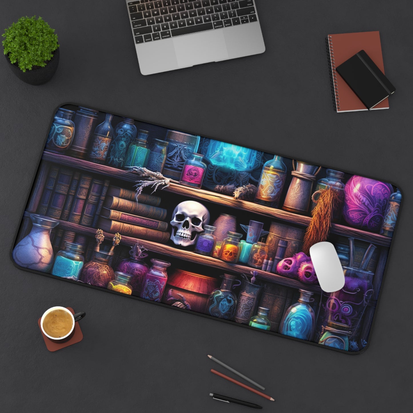 The Necromancer's Book Shelf Mystical Potion Desk Mat - Ideal for Spooky Vibes & Halloween Decor, Scary, Horror, DND