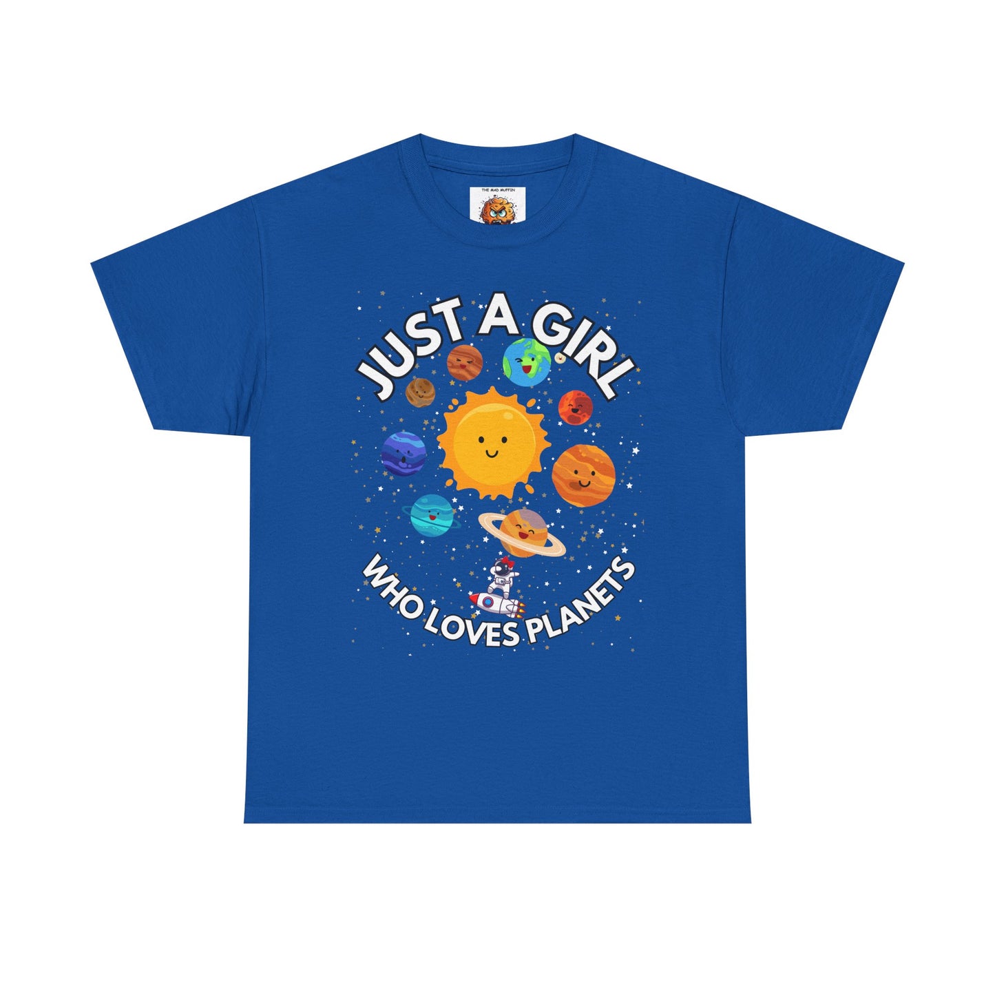 'Just a Girl Who Loves Planets' Unisex Heavy Cotton Tee Shirt - Fun Space Theme for Adult Kids Unisex Heavy Cotton Tee Shirt - Space, Astronaut, Sci-Fi, Geek, Nerd