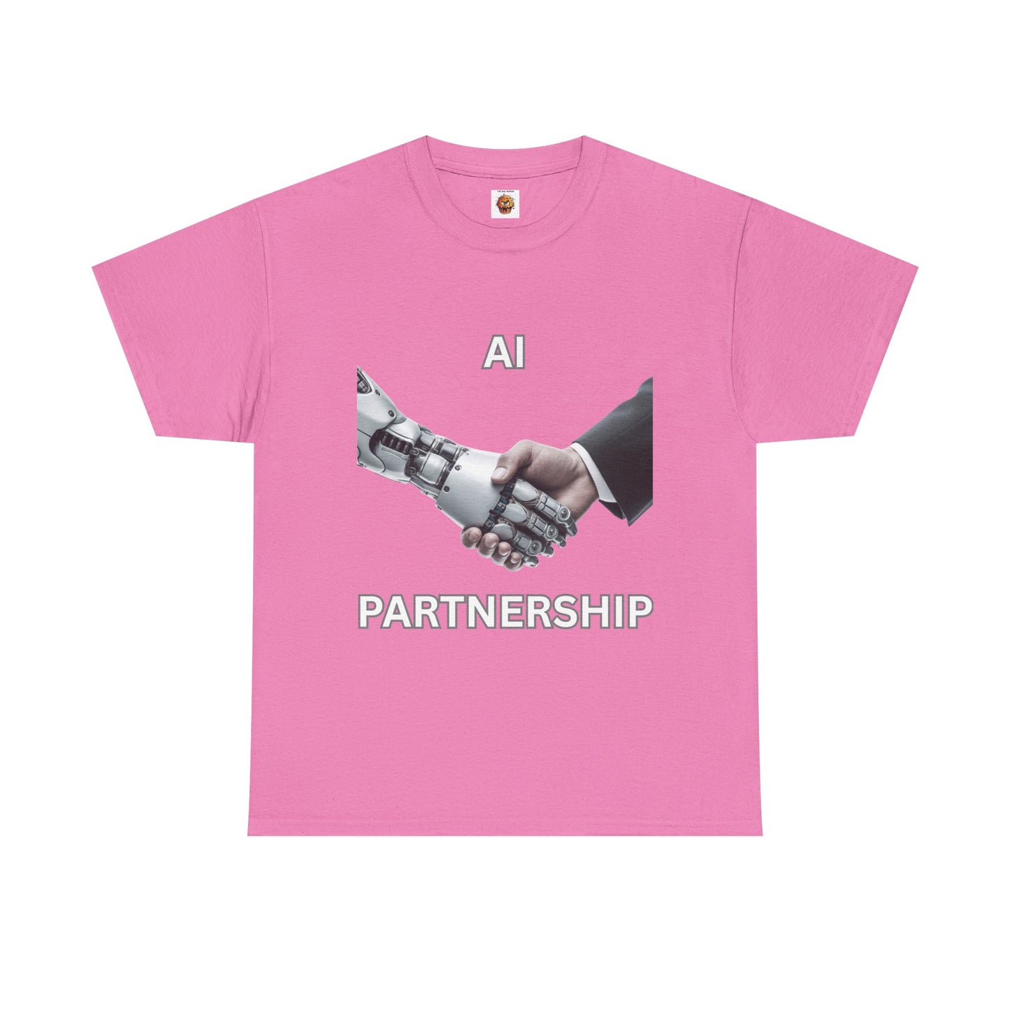 AI Partnership Unisex Heavy Cotton Tee Shirt - Robot And Human Shake Hands, Sci-Fi, Science, Tech, Geek, Nerd