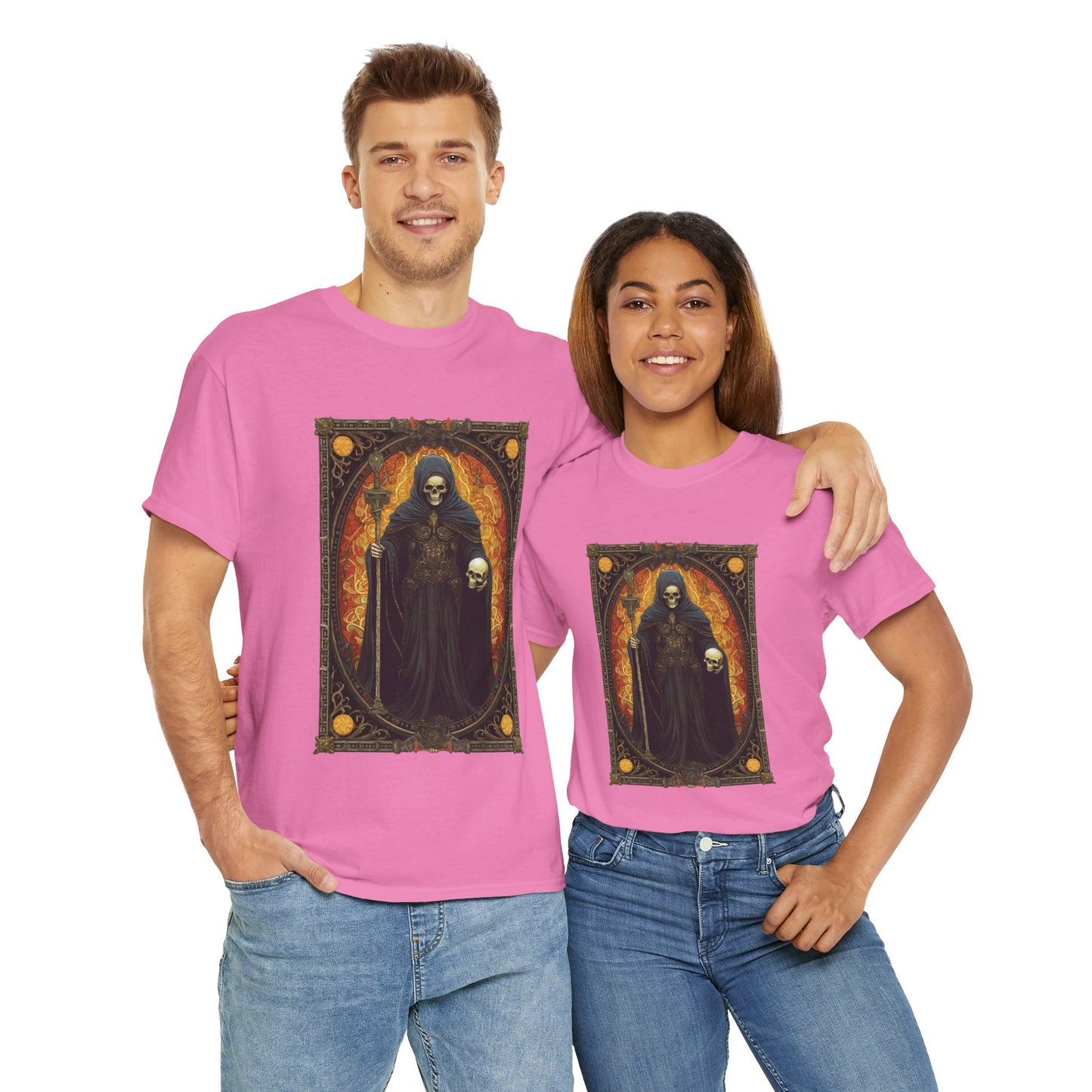Gothic Reaper La Mort Death Tarot Card Unisex Heavy Cotton Tee Shirt- Dark Fantasy Art T-Shirt, Horror, Scary, Gothic, Halloween, Geek, Nerd