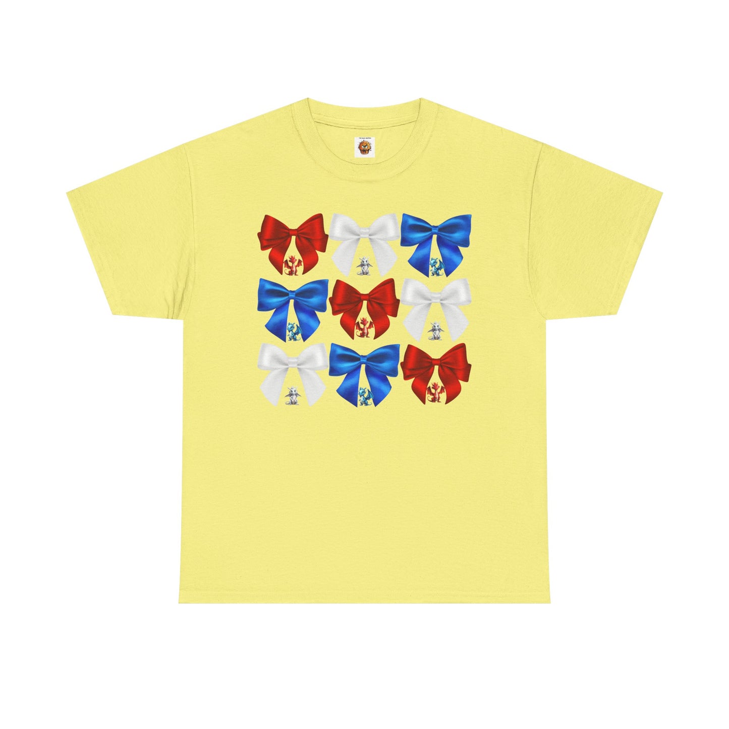 Coquette Red, White, and Blue Dragons & Bows Tee - American Flag, Perfect for Patriotic Events, Independence Day, BBQs, Family Gatherings, DND, RPG, TTRPG, Roleplaying, Geek, Nerd, 4th of July
