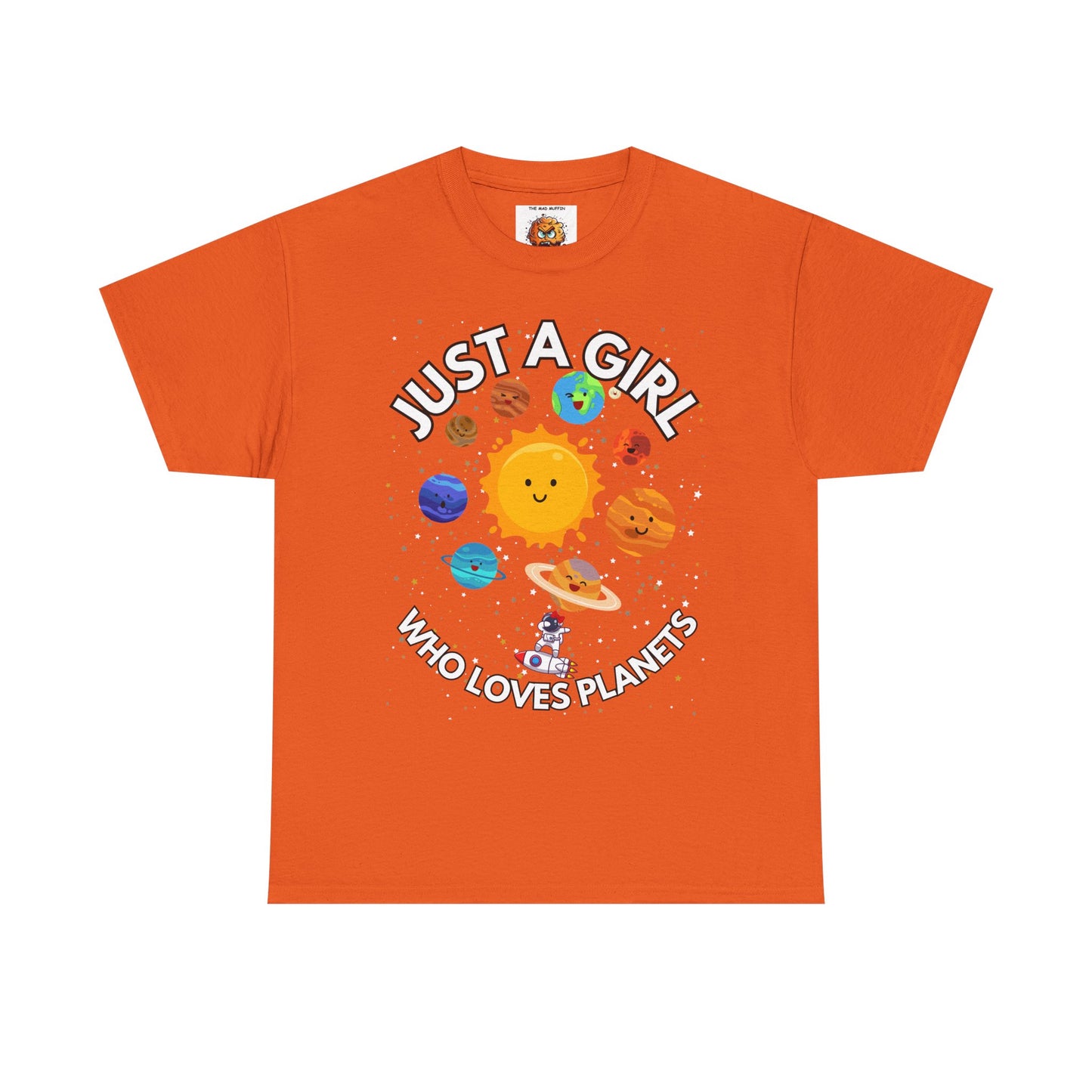'Just a Girl Who Loves Planets' Unisex Heavy Cotton Tee Shirt - Fun Space Theme for Adult Kids Unisex Heavy Cotton Tee Shirt - Space, Astronaut, Sci-Fi, Geek, Nerd