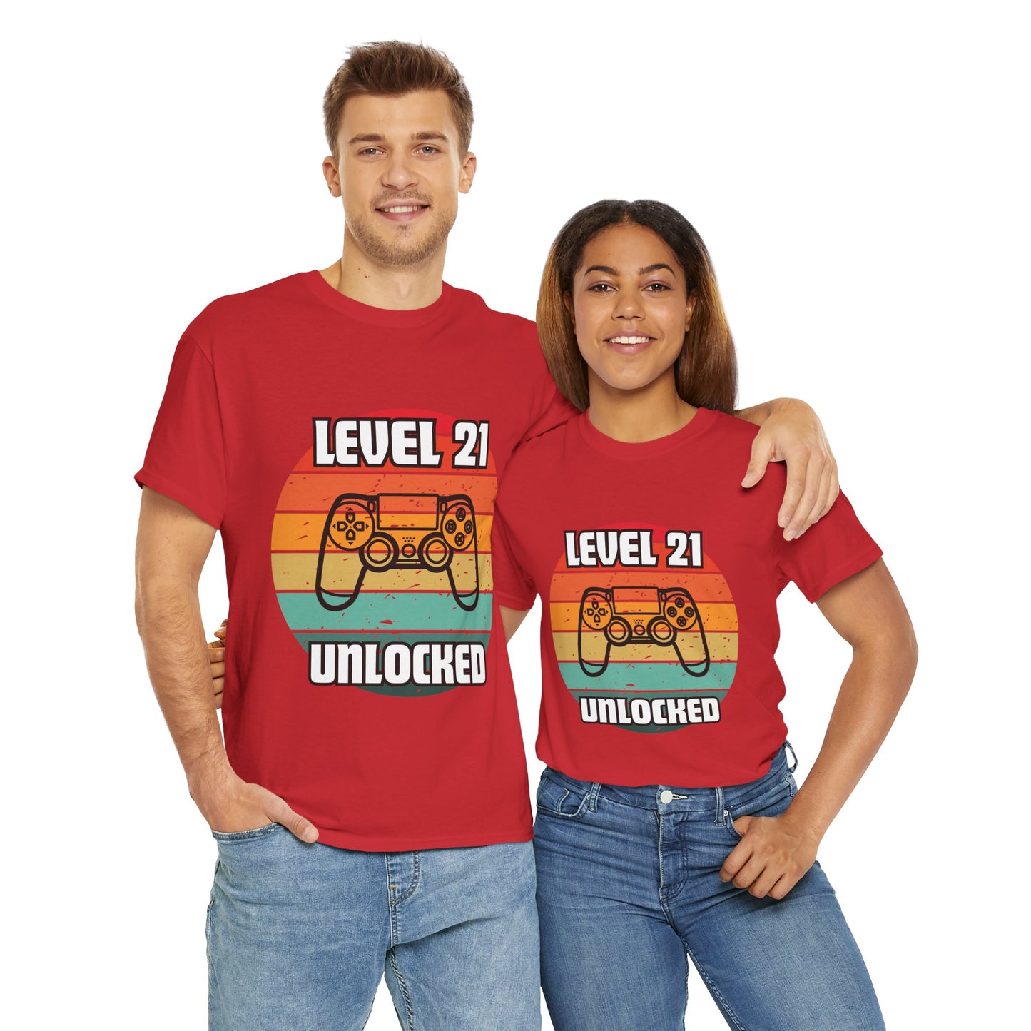 Gaming Level 21 Unlocked Tee - Unisex Heavy Cotton T-Shirt, Video Game, Gamer, Happy Birthday Shirt, Geek, Nerd, Retro