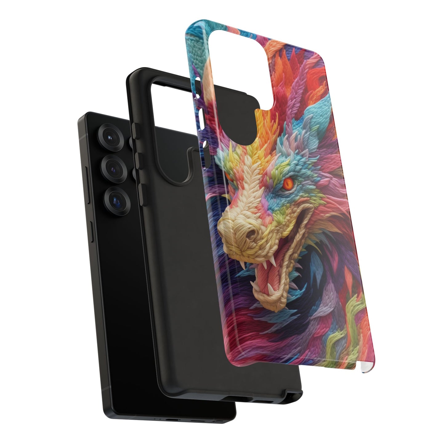 Vibrant 3D Embroidery Embroidered Rainbow Dragon Phone Case - Tough Protection for Fantasy Lovers, DND, RPG, TTRPG, Geek, Nerd