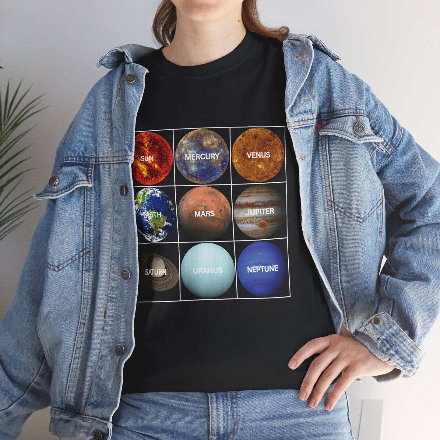 Cosmic Planet Solar System Graphic Tee Shirt- Unisex Heavy Cotton T-Shirt, Sun, Space, Galactic, Science, Geek, Nerd